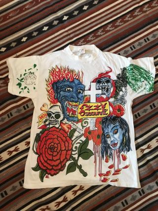 Vintage 90s Ozzy Osbourne All Over Print T - Shirt Style Single Stitch Sz Large