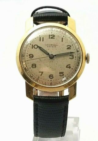 Vintage Universal Geneve 18k Solid Gold Military Style Wristwatch Swiss