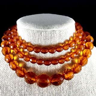 Vintage Baltic Dark Honey Amber Faceted Bead Necklace 53,  5 Gm Amber Jewelry Ussr
