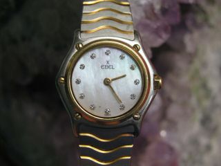 Vintage Ebel Classic Wave Steel & 18k Gold Diamond Mop Dial Ladies Wrist Watch