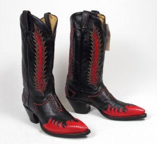 Tony Lama Classic Fire Walker Black Red Cowboy Boots - Men ' s 9D Vtg NOS Unworn 10