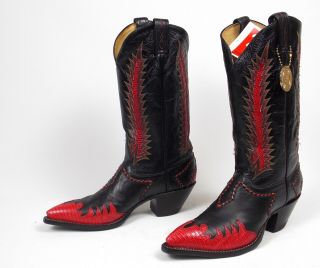 Tony Lama Classic Fire Walker Black Red Cowboy Boots - Men ' s 9D Vtg NOS Unworn 11