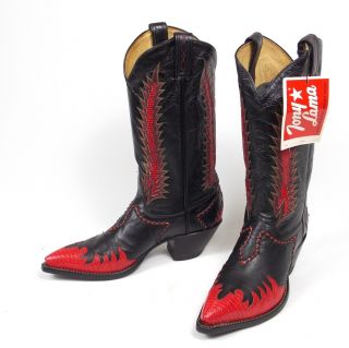 Tony Lama Classic Fire Walker Black Red Cowboy Boots - Men 
