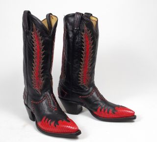 Tony Lama Classic Fire Walker Black Red Cowboy Boots - Men ' s 9D Vtg NOS Unworn 2