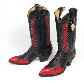 Tony Lama Classic Fire Walker Black Red Cowboy Boots - Men ' s 9D Vtg NOS Unworn 3