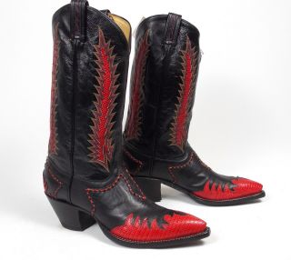 Tony Lama Classic Fire Walker Black Red Cowboy Boots - Men ' s 9D Vtg NOS Unworn 4