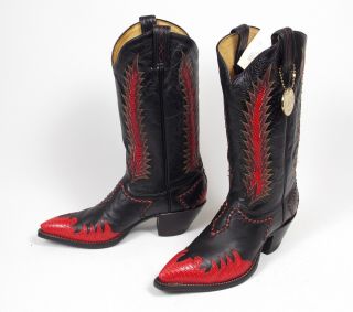 Tony Lama Classic Fire Walker Black Red Cowboy Boots - Men ' s 9D Vtg NOS Unworn 5