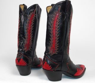 Tony Lama Classic Fire Walker Black Red Cowboy Boots - Men ' s 9D Vtg NOS Unworn 6