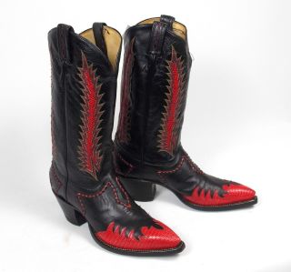 Tony Lama Classic Fire Walker Black Red Cowboy Boots - Men ' s 9D Vtg NOS Unworn 7