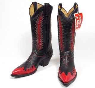 Tony Lama Classic Fire Walker Black Red Cowboy Boots - Men ' s 9D Vtg NOS Unworn 8