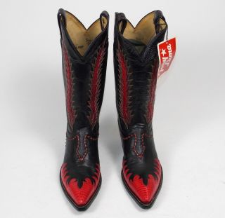Tony Lama Classic Fire Walker Black Red Cowboy Boots - Men ' s 9D Vtg NOS Unworn 9