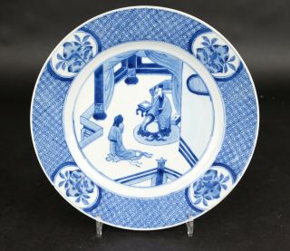 Chinese Porcelain Blue And White Plate With People,  Kangxi 18th C.