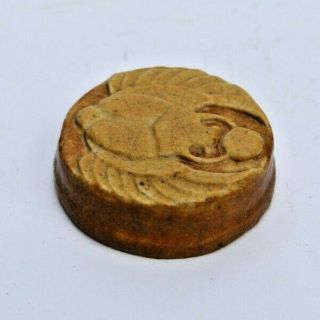 Rare Grueby Art Pottery Arts and Crafts Mustard Yellow Scarab Paperweight 7