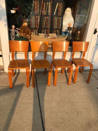 Vintage Thonet Set Of 4 Maple Bent Wood Chairs Mid Century Modern