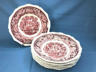 Vintage Masons Pink Vista Large 10 " Soup/pasta Bowls Set Of 7 Rare England