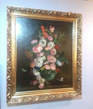 Antique 19th Century Still Life Oil Painting On Canvas Signed A.  Stennert