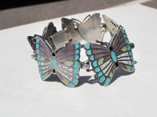 Rare Vintage Margot De Taxco Sterling & Enamel Butterfly Bracelet