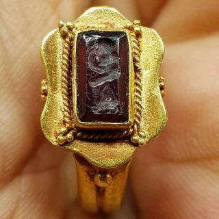 Old 22k Karat Gold Roman Agate King Seal Stone Gold Ring 68