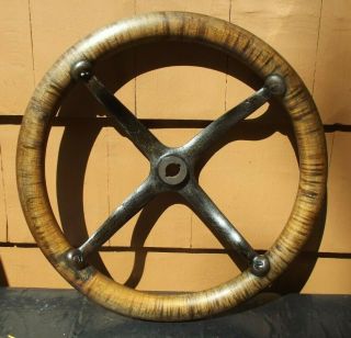 Vintage Steering Wheel 15 " Steering Wheel Striped Hardwood Tiger - Wood Antique