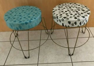 Vintage Mid Century Pair Ottoman Foot Stool Bench Side Table Tapered Legs