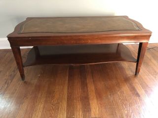 Vintage Antique Mahogany Leather Top Gold - Embossed Coffee Table