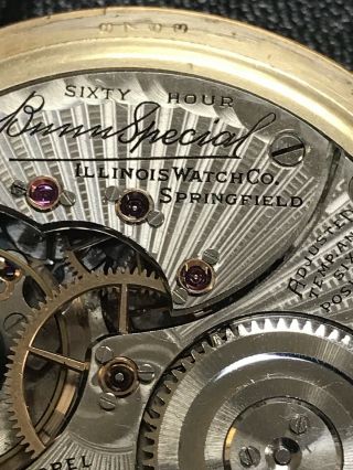 Vintage Illinois Bunn Special 60 Hour 21 Jewel Antique Pocket Watch 10k GF Runs 12