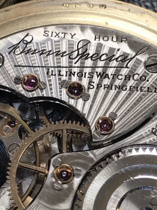 Vintage Illinois Bunn Special 60 Hour 21 Jewel Antique Pocket Watch 10k GF Runs 4