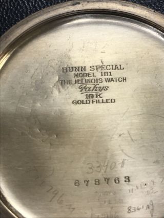Vintage Illinois Bunn Special 60 Hour 21 Jewel Antique Pocket Watch 10k GF Runs 7
