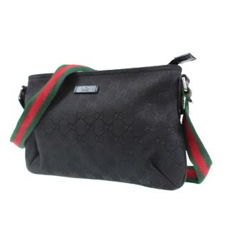 Gucci Gg Web Stripe Shoulder Bag Black Canvas Vintage Authentic L881