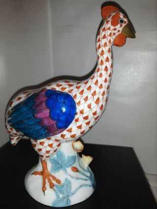 Vintage Herend Hungary Red Fishnet Guinea Hen,  Fowl Figurine 6.  1/4 " High