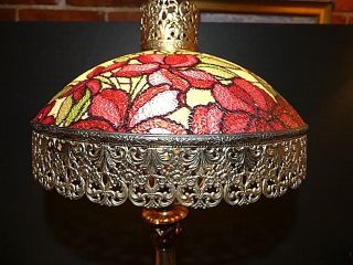 Vintage Loevsky & Loevsky Reverse Hand Painted Floral Chipped Ice Glass Lamp