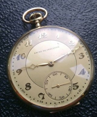 Ancre De Precision Pocket Watch Stunning 14k Solid Gold Demi Hunter Case Look