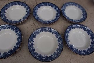 12 Antique Flo Blue Royal Doulton Burslem Big Pottery Soup Bowls Melrose Willow