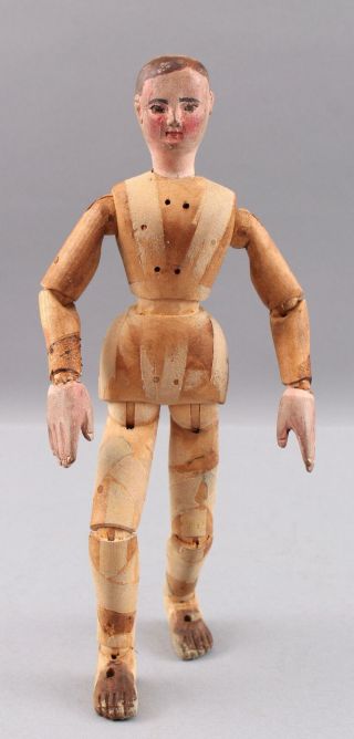 Antique Signed Carved & Painted Jointed Wooden Boy Girl Folk Art Artist Dolls 4