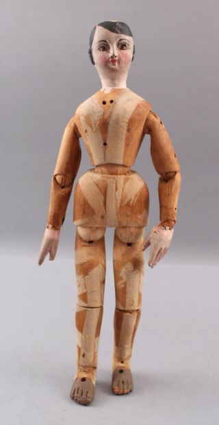 Antique Signed Carved & Painted Jointed Wooden Boy Girl Folk Art Artist Dolls 7