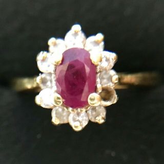Vintage Ruby Ring With Accent Diamonds 18k Yellow Gold Set Size 7.  5