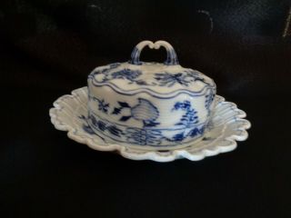 Vintage Meissen Blue Onion Covered Butter/cheese Plate Handled Cloche