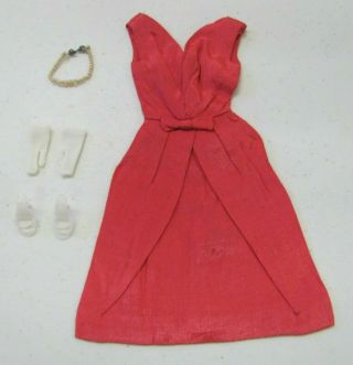 Vtg Barbie Doll 1964 Silk Shantung Rose Campus Belle Bow Dress Complete Pearls