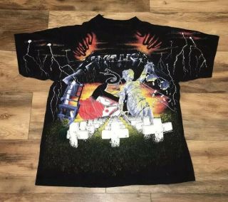 Vintage 1991 Metallica Brockum All Over Print 2 Sided Concert Shirt Euc Read4sz