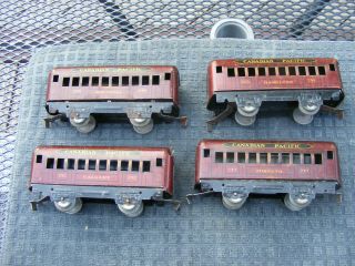 4 Marx Train Canadian Pacific Passenger Cars 246 247 252 & 253 Tin Rare Old