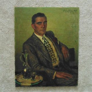 Vintage Portrait Oil Painting Gentleman Man Signed Margery Stocking Hart