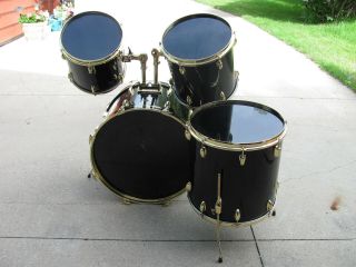 Vintage 1980 ' s Slingerland Rare Black Gold 4 Piece Drum Set 2