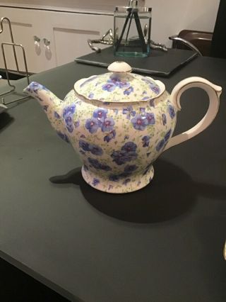 Rare Shelley Blue Pansy Chintz Teapot 13165 C.  1940 