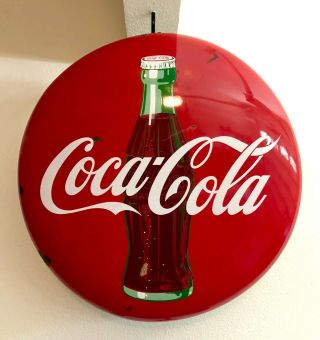 Vintage Painted Metal Coca Cola 36 " Button Sign / Coke / Soda 50’s