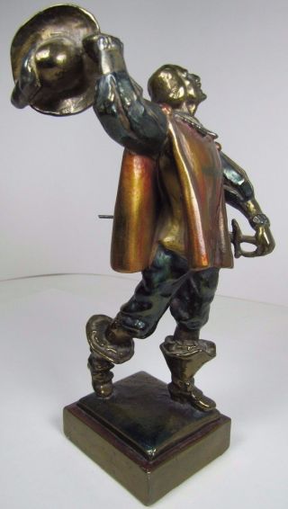 Antique Paul Herzel Musketeer Decorative Art Statue Bookend Pompeian Armor Brnz