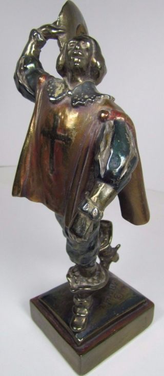 Antique PAUL HERZEL MUSKETEER Decorative Art Statue Bookend pompeian armor brnz 3