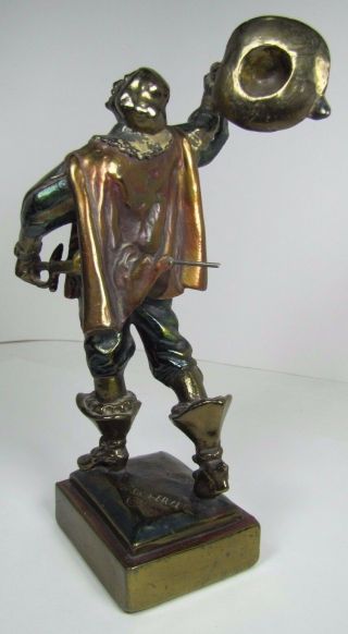 Antique PAUL HERZEL MUSKETEER Decorative Art Statue Bookend pompeian armor brnz 5