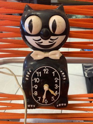 Vintage Black Wall Animated Electric Kit Cat Klock Clock Usa D8