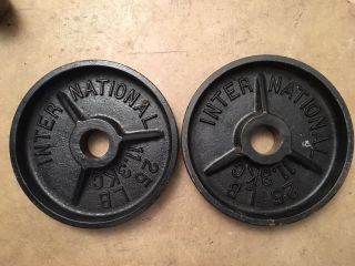 Vintage International Olympic Weights 25lb Pair Canada Deep Dish Pounds Plates