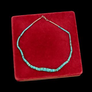 Vintage Sterling Silver Native Santo Domingo Pueblo Turquoise Heishi Necklace